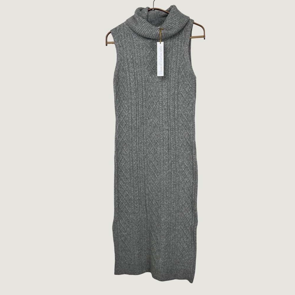 House of Harlow 1960 Gray Cable Knit Turtleneck Sleeveless Midi Sweater Dress XS